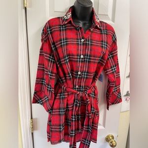 NWOT, Red Plaid/Tartan Shirt Dress with Belt- MEDIUM
